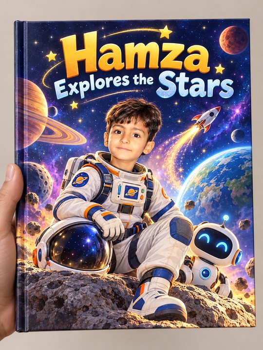 Hamza Explores the Stars personalized storybook cover